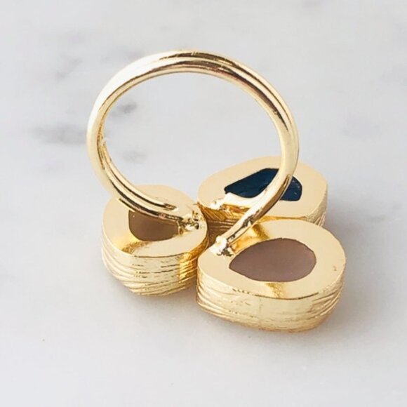 Gold Plated Rose Quartz Citrine Tanzanite Triple Stone Statement Ring - Picture 5 of 11